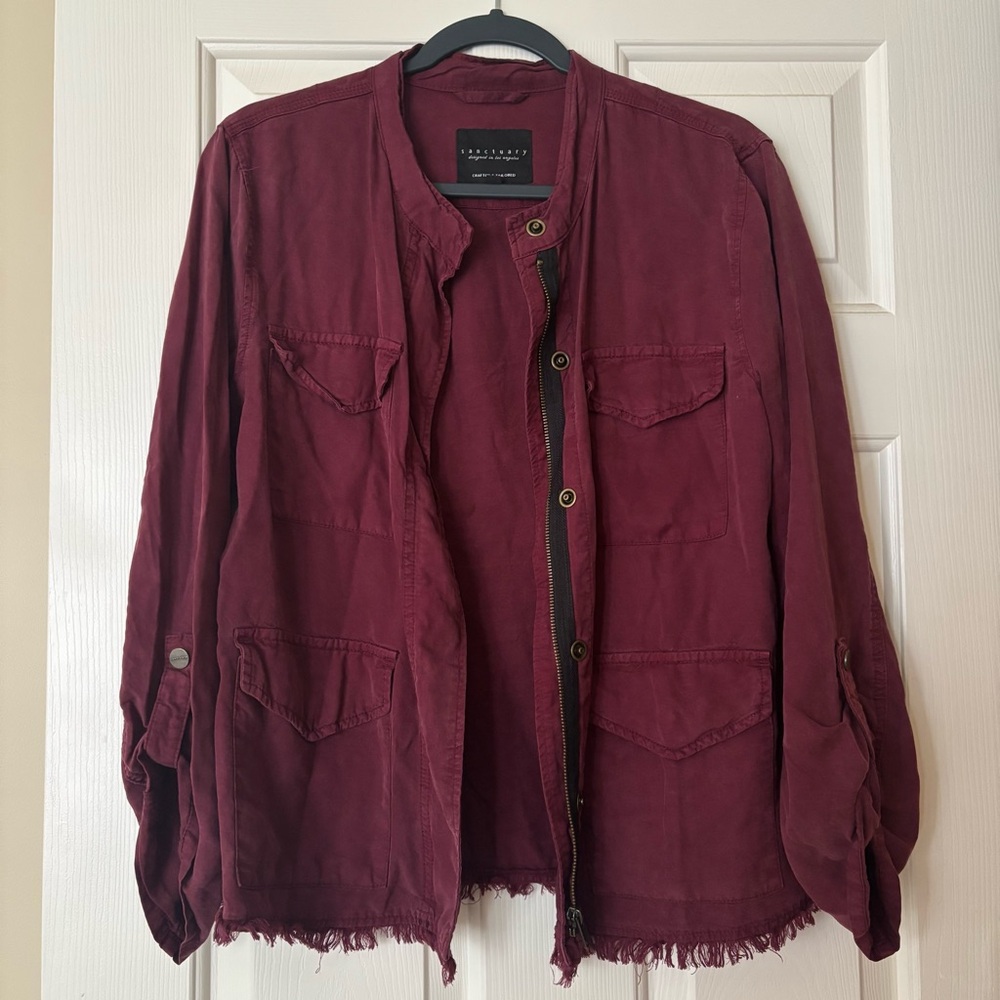 Sanctuary Maroon Military Utility Grunge Punk Jacket Relaxed Fit Size Medium